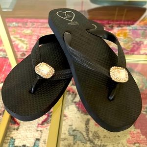 Lady Lanell’s Black Swarovski Flip Flops size 10